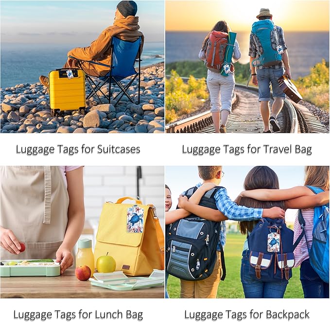 Luggage Tags for Suitcases, 2 Pack Cute PU Leather Luggage Tag TSA Approved with Stainless Steel Loop and Address Card Baggage Tag for Travel&Cruise Ships&Shipping Sea Turtle, by Chelmon
