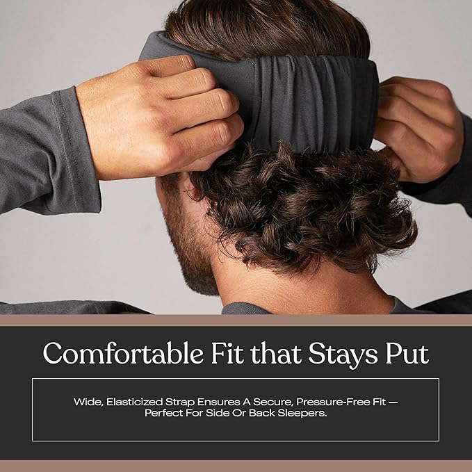 Lunya Sleep Mask with Box - Washable Silk Sleeping Mask and Headband for Beauty Routines - Thermoregulating Comfort for Restful Nights - Silk Eye Mask for Women - Large - Meditative Grey