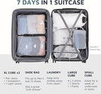 Large Packing Cube Set with See Through Mesh- Compression Packing Cubes Travel Organizers by TRIPPED Travel Gear (White)