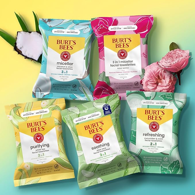 Burt's Bees Aloe Vera Face Wipes, for Sensitive Skin, Soothing Makeup Remover & Facial Cleansing Towelettes, 30 Ct. (3-Pack)