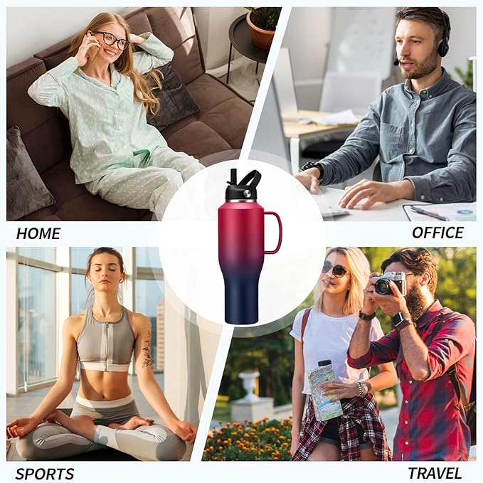 40 OZ Insulated Water Bottles Fits in Cup-Holder - Stainless-steel Travel Tumbler 40 oz with Handle, Reusable Coffee Tumblers with Lids and Straw, Pop-up Spout Lid, Metal Flask Keep Cold 48h/Hot 24h