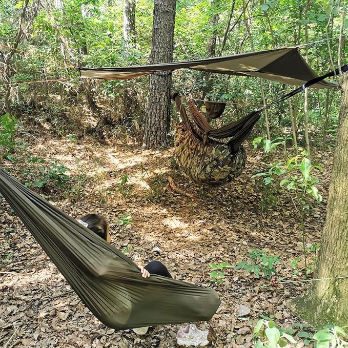 onewind 12Ft Camping Hammock with Mosquito Net, Ridgeline Double Hammock Portable Lightweight Large Hammock Ripstop Nylon Durable with 2 * 12Ft Tree Straps for Camping Hiking Backpacking, OD Green