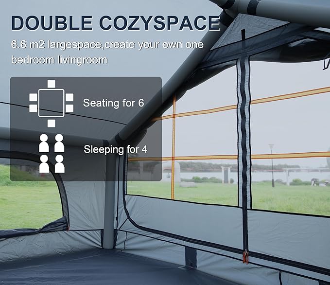 SHANQUAN Inflatable Tent with Pump,4-6 Person Instant Glamping Camping Tents House, Easy Setup Blow Up Family Tents for 4 Seasons Waterproof Inflatable Tent for Camping with Mesh Windows.