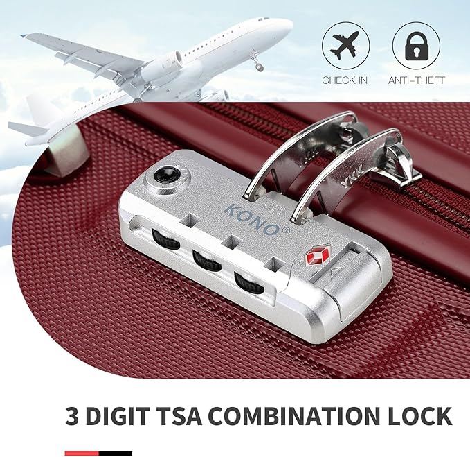 Kono Carry On Luggage Set Lightweight Airline Approved Carry On Suitcase with TSA Lock Spinner Wheels Durable Luggage Hardside Burgundy