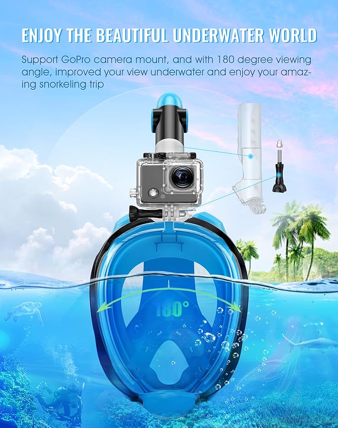 Greatever G2 Snorkeling Gear for Adults 2PCS, Full Face Snorkel Mask with Dry Top Snorkel,Anti-Leak & Anti-Fog Snorkel Mask Adult,Foldable Snorkeling Mask with Camera Mount mesh Bag