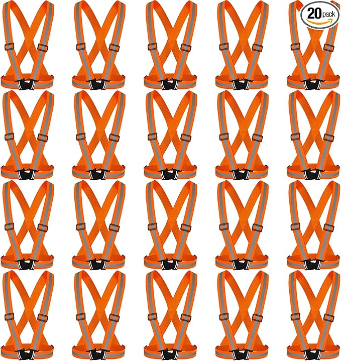 Hercicy 20 Pcs Reflective Vest High Visibility Safety Vests, Adjustable Bright Neon Lightweight Strap Gear (Orange)