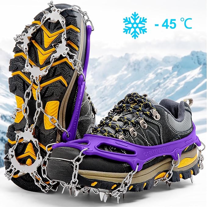 Crampons Ice Cleats Traction Snow Grips for Boots Shoes Women Men Anti Slip 19 Stainless Steel Spikes Safe Protect for Hiking Fishing Walking Climbing Mountaineering