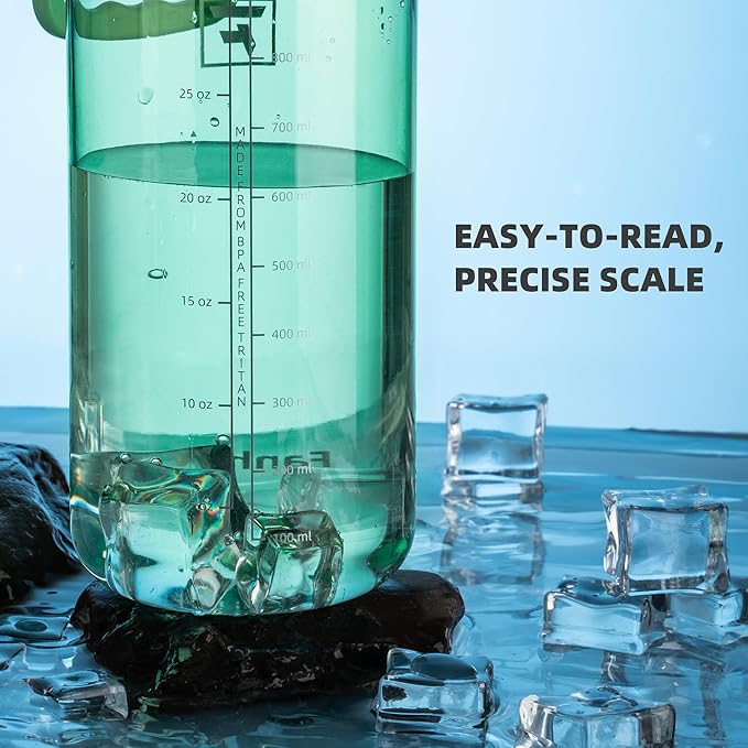 Fanhaw 32 oz Clear Water Bottle with Fast-Flow Spout Lid, BPA-Free Tritan, Wide Mouth, Leakproof, Reusable Bottle for Gym, School, Office, Travel (Glow Green)