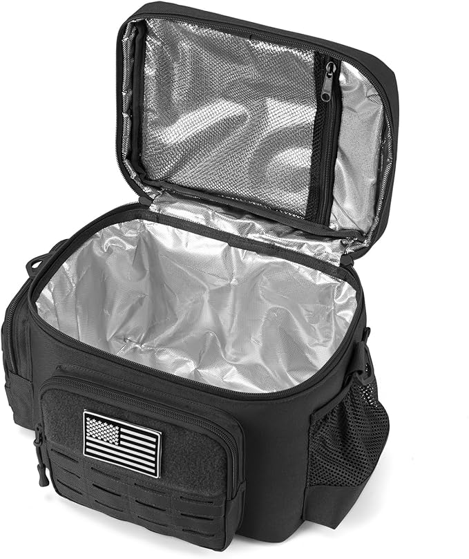QT&QY Tactical Lunch Bag for mens Military heavy duty lunch box work Leakproof insulated Durable Thermal Cooler Bag for Adult Meal for Office Camping Picnic Pail MOLLE Webbing Black