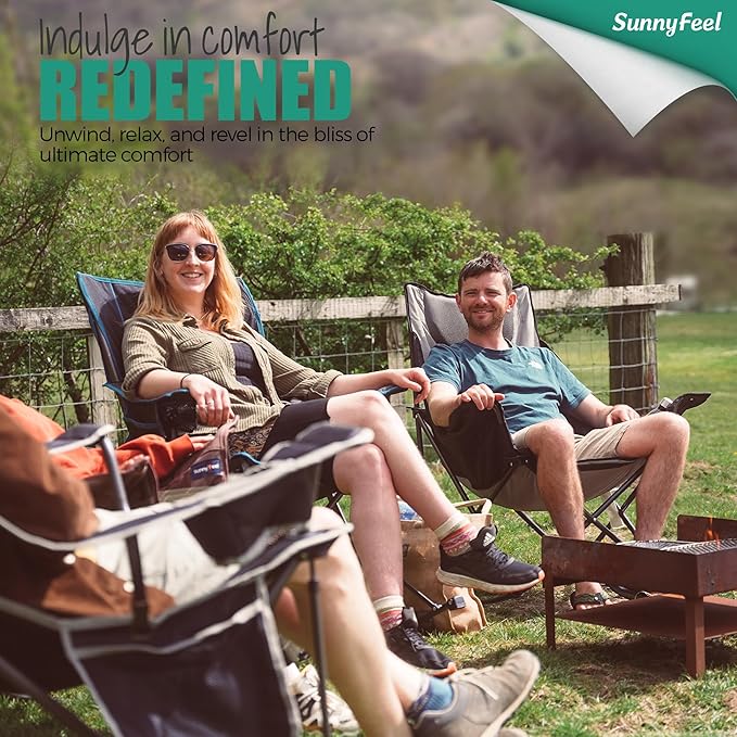 SUNNYFEEL Oversized Heated Camping Chair, Folding Rocking Camping Chairs with Luxury Padded Recliner,Carry Bag, 300 LBS Heavy Duty for Lawn/Outdoor/Picnic/Patio, Portable Rocker Camp Chair