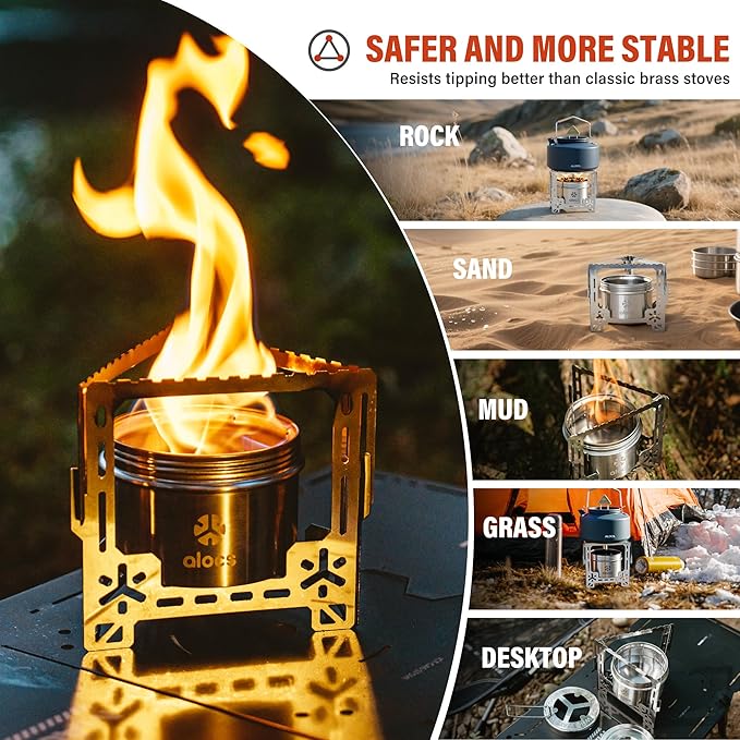 Alocs 2250W Alcohol Stove - Camping Stove with Sealed Cover - Stainless Steel Backpacking Solo Stove with Foldable Stand for Outdoor, Hiking, Survival, Climbing and Picnic