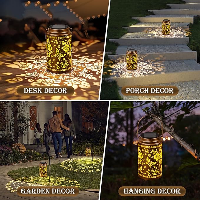 2 Pack Butterfly Solar Lanterns Outdoor Waterproof, Metal Hanging Lights Decorations for Garden Yard Lawn Patio, Butterfly Gifts for Women Mom Grandma Gardener Mother in Law Christmas