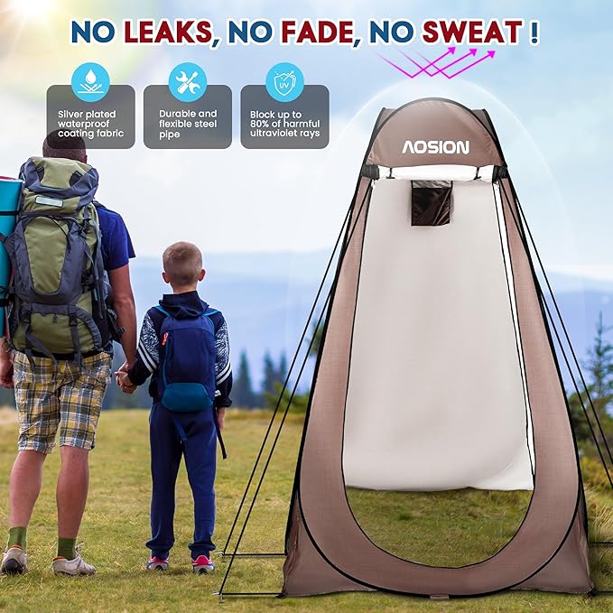 AOSION Privacy Shower Tent,Pop Up Changing Tent,Camp Bathroom Changing Dressing Room,Sun Sunshade Canopy Outdoor Rain Shelter for Camping Hiking Beach Picnic Fishing. (Brown)