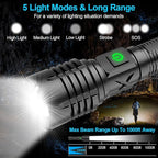 Flashlights High Lumens Rechargeable (Battery Included), XHP70.2 Super Bright LED Flashlight with Holster, Type-C, 5 Modes, Zoomable, IPX6 Waterproof Flashlights for Emergency Camping