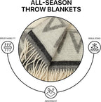 New Zealand Virgin Wool Throw Blanket, Indoor & Outdoor Blankets and Throws, Soft Blanket with Fringes, 55 x 79 in (140 x 200 cm), Beige Gray Blue