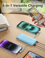 Portable Charger Power Bank with Built-in Cable & AC Plug, 10000mAh Fast USB-C Charger, Slim Mini Battery for iPhone 16/15/14/13/Pro/Max & All USB-C Devices