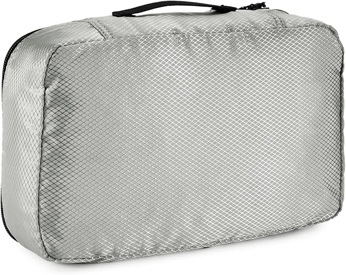 Amazon Essentials 4-Piece Packing Cubes Travel Accessories Set, Luggage Organizer with Double Zipper, Mesh Top, 100% Polyester, Small, Gray (Previously Amazon Basics)