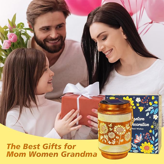 2 Pack Sunflower Solar Lanterns Outdoor Waterproof Solar Garden Decor, Birthday Gifts for Women Mom Grandma, Metal Hanging Lights with Shepherd Hook for Outside Yard Patio Pathway Backyard Porch