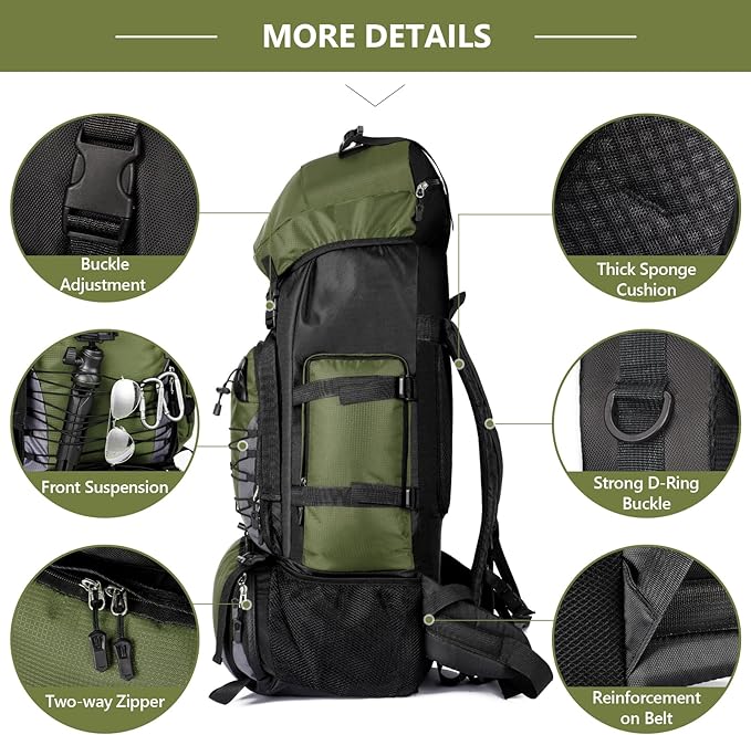 90L Hiking Backpack, Camping Travel Backpack with Rain Cover Lightweight Travel Daypack for Climbing Camping Touring (Green)