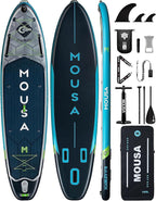 MOUSA 11'6“x35 Extra Wide Inflatable Stand Up Paddle Board, Stable Long SUP for 2 People/Family, Shoulder Strap, 3/5 Handles, 100L Backpack, All-Round Sup Board, Removeable Fin