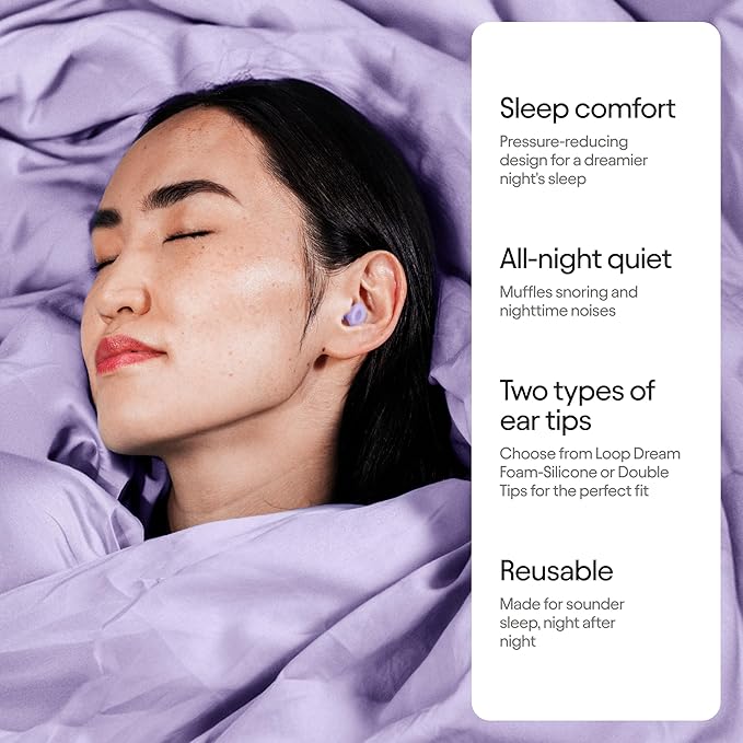 Loop Dream – Silicone/Memory Foam Earplugs for Sleep Comfort | Comfortable Ear Plugs for Muffling Snoring & Sleeping | Customized Fit | 27dB (SNR) Noise Reduction