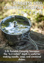 CAMPINGMOON 2 Quart Camping Saucepan 3-ply Stainless Steel Cooking Pot w/Lid Foldable Handle Compact Storage Portable IH Compatible CC-18