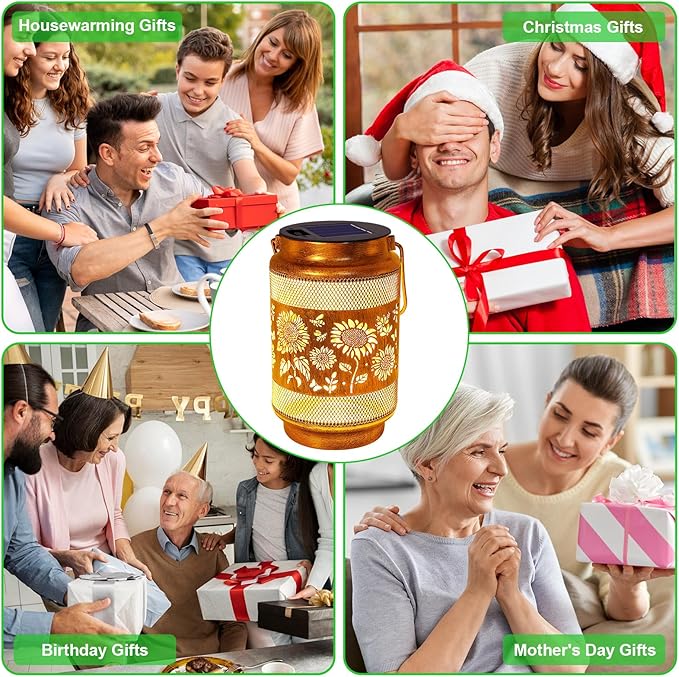 Sunflower Solar Lanterns Outdoor Waterproof Garden Decor, Birthday Mothers Day Gifts for Women Mom Grandma, Metal Sunflower Hanging Solar Lights for Outside Yard Patio Pathway Backyard Porch