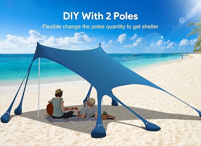 Osoeri Beach Tent, Camping Sun Shelter UPF50+ with 8 Sandbags, Sand Shovels, Ground Pegs & Stability Poles, Outdoor Shade Beach Canopy for Camping Trips, Fishing, Backyard Fun or Picnics