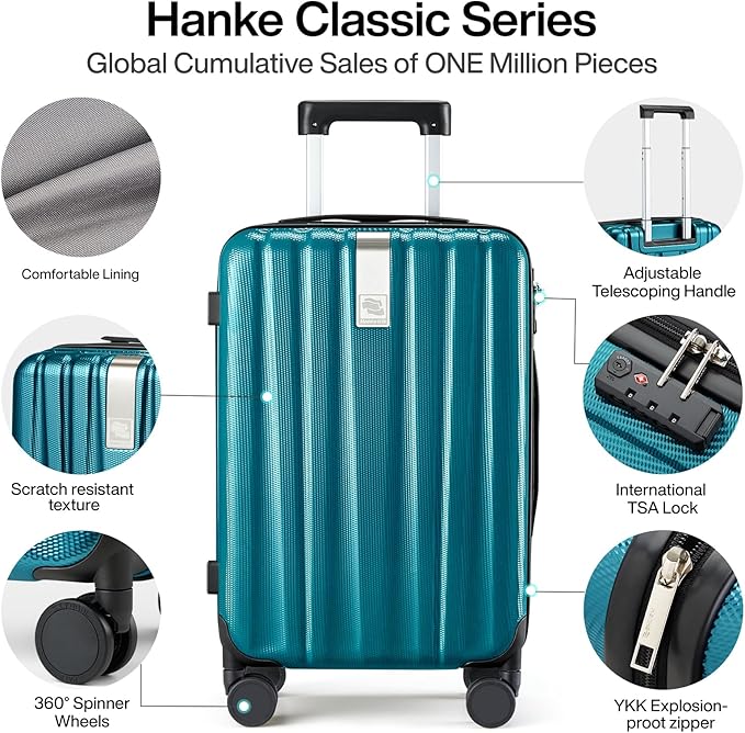 Hanke 29 Inch Luggage Suitcases With Spinner Wheels Lightweight PC hardside Rolling Suitcase With Travel Lock, Checked-Large 29-Inch Christmas Gifts for Birthday(Caribbean Blue)