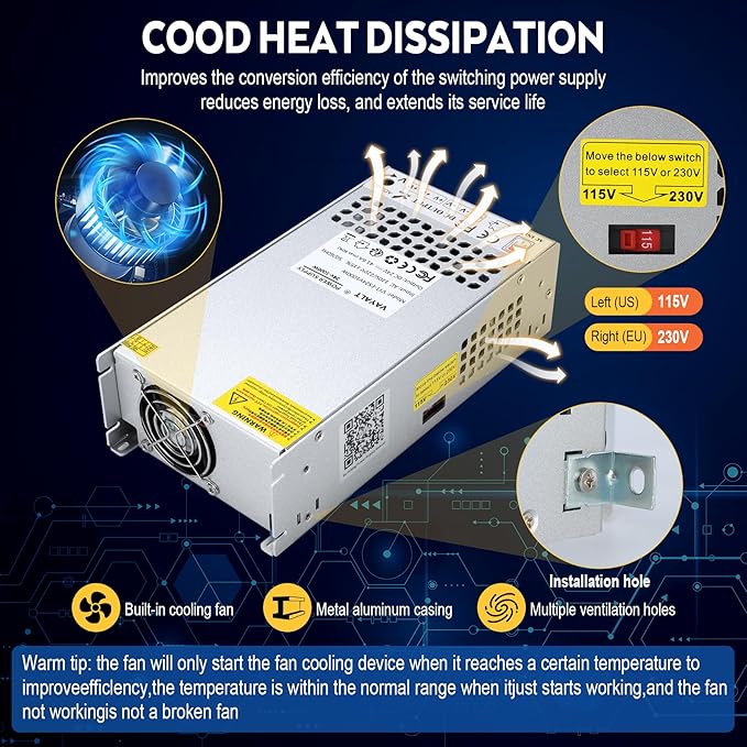 VAYALT DC 24V 41.6A 1000W Switching Power Supply, 110V/220V AC to DC Converter, Universal Regulated Switching, 24V Power Supply for CCTV Camera System, 3D Printer, LED Strip, Computer Project