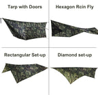 Onewind 12×10 ft Camo Camping Tarp, Billow Tarp Shelter Lightweight Waterproof Hammock Rainfly for Stealth Camping Army Military Bushcraft, Easy to Setup with Tent Pegs and Guyline, Camouflage