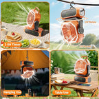 VVU&CCO Portable Fan for Camping with LED Lantern,10000mAh Rechargeable Battery,30H Runtime,USB-C Fast Charging, 3 Speeds - Cordless Desk Fan for Travel Hiking Beach Home Office Tent Desk