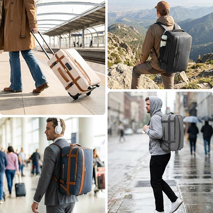 Fanwoli Rolling Vacuum Backpack Travel with One-Button Compression, Expandable Carry-On Suitcase Luggage, Approved TSA Lock & Water-Proof Laptop Compartment for Outdoor/Family/Business Trips
