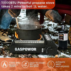 Propane or Butane Stove with Windblocker, Dual Fuel 10,000 BTU Propane Stove for Camping, Automatic Ignition,Gas Portable Stove with Adapter Hose Carrying Case & Griddle for Hiking (Fuel Not Included)