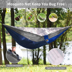 Camping Hammock, Portable Hammocks with Mosquito Net,Lightweight Nylon Parachute Hammock with 10ft Tree Straps,Camping Gear Must Haves for Travel Hiking Backpacking Beach Patio-Blue&Grey