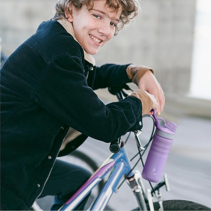 IDEUS Insulated Stainless Steel Water Bottle with 2 Leak-Proof Lids, Thermal Water Flask for Hiking Biking, 18oz, Violet