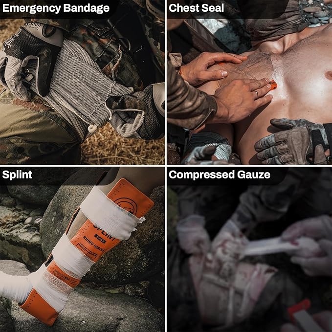 RHINO RESCUE IFAK Trauma Kit with C-A-T Tourniquet, Tactical First Aid Kit Molle Pouch for Military, Combat, Car, Camping, Hiking, Travel (Coyote Brown)