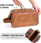 Elviros Toiletry Bag for Men, Large Travel Shaving Dopp Kit Water-resistant Bathroom Toiletries Organizer PU Leather Cosmetic Bags Fathers Day Gift (Medium, Brown)