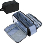 ZEEMO Travel Toiletry Bag for Men, Medium Water-Resistant Double-Sided Full-Open Dopp Kit, Versatile Organizer for Shower and Hygiene Accessories, Bathroom Essentials, Cosmetics, Black and Blue