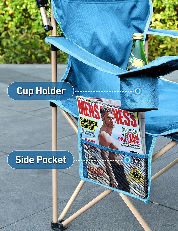 Beach Chair with Canopy Shade, Folding Camping Chair with Canopy with Cup Holder, Side Pocket for Camp, Beach, Tailgates, Fishing - Support 330 LBS