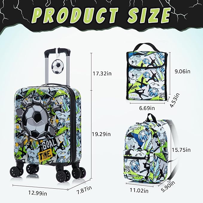 Rosamo Kid’s Luggage Set 6 Piece Suitcase Set 16" Hardside Luggage with Spinner Wheels Girls Boys Carry on Luggage Travel Rolling Luggage Airline Approved (Soccer)