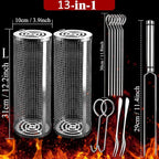 Rolling Grilling Baskets for Outdoor Grill Must Have Bbq Round Mesh Net Tube Large Barbecue Cylinder Cage Essentials Gadgets Cooking Accessories for Picnic Veggies Vegetable Fish Meat, Gift for Men