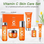 Glown 6-Piece Hydrating Skincare Set with Vitamin C & Niacinamide | Face & Body Care Kit with Cleanser, Toner, Serum, Moisturizer, Eye Cream & Body Lotion | Self-Care Gift Set for Women