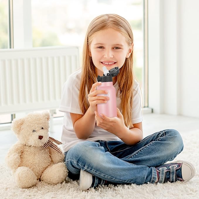 Han's Bottle Kids Water Bottle with Straw Lid - Insulated Stainless Steel Reusable Tumbler for Girls,Boys,Thermo Mug,17oz,Blush