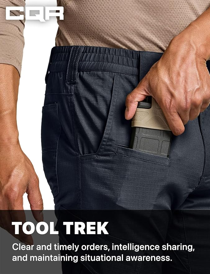 CQR Men's Flex Ripstop Tactical Pants, Water Resistant Stretch Cargo Pants, Lightweight EDC Hiking Work Pants