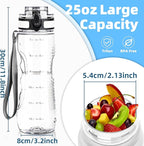 OLDLEY 25 oz Water Bottle, Motivational Water Bottle with Time Marker, Sports Water Bottle With Strap, Leakproof & BPA Free Large Water Bottles for School, Gym, Travel, Outdoor, Tritan,Transparent