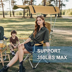 Folding Camping Chair with Canopy, Portable Outdoor Beach Chair for Fishing, BBQ, Picnic, Backyard, Lightweight Sun Shade Chair with Cup Holder, Khaki