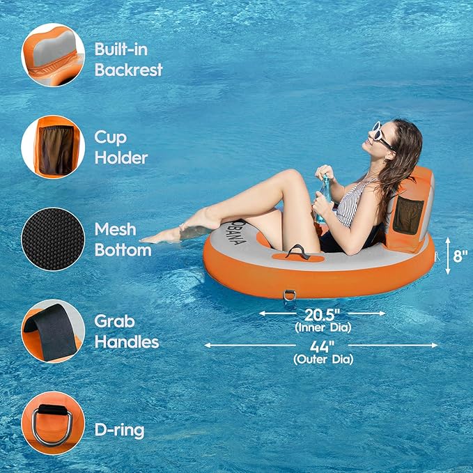 Round Floating Ring Inflatable Water Hammock Heavy Duty River Floats Lake Raft for Adults Tanning Pool Lounger Float Island Platform Pad Mat for Party