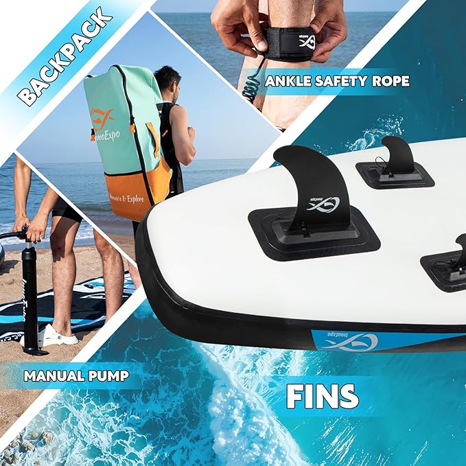 InnoExpo Inflatable Stand Up Paddle Boards with Premium Accessories, Wide Stable SUP Paddle Board Design, Non-Slip Comfort Deck for Youth & Adults