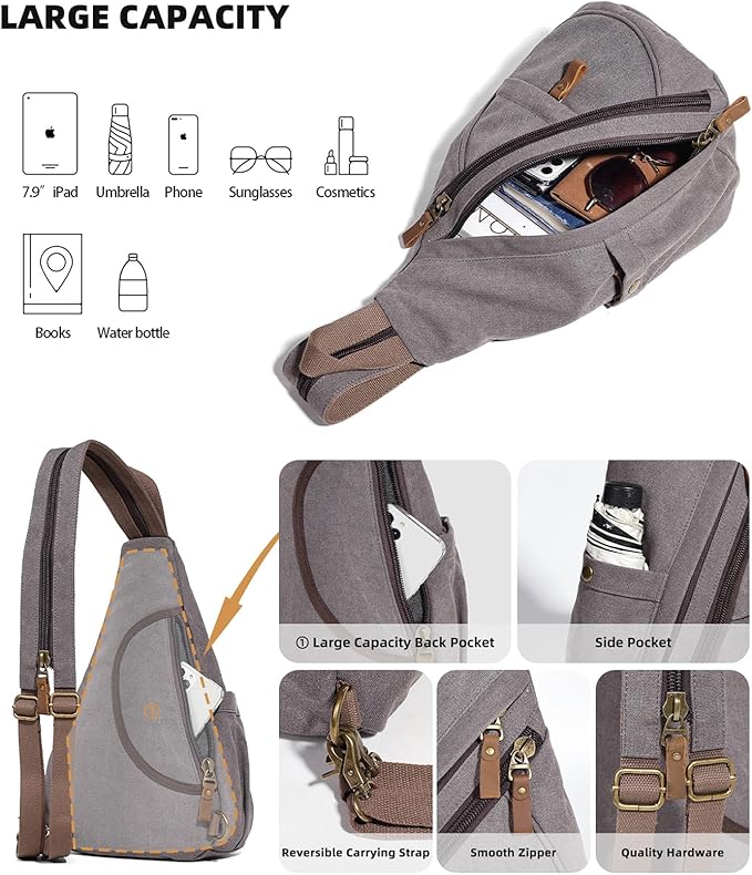 KL928 Canvas Sling Bag - Small Crossbody Backpack Shoulder Casual Daypack Rucksack for Men Women(Large Version)